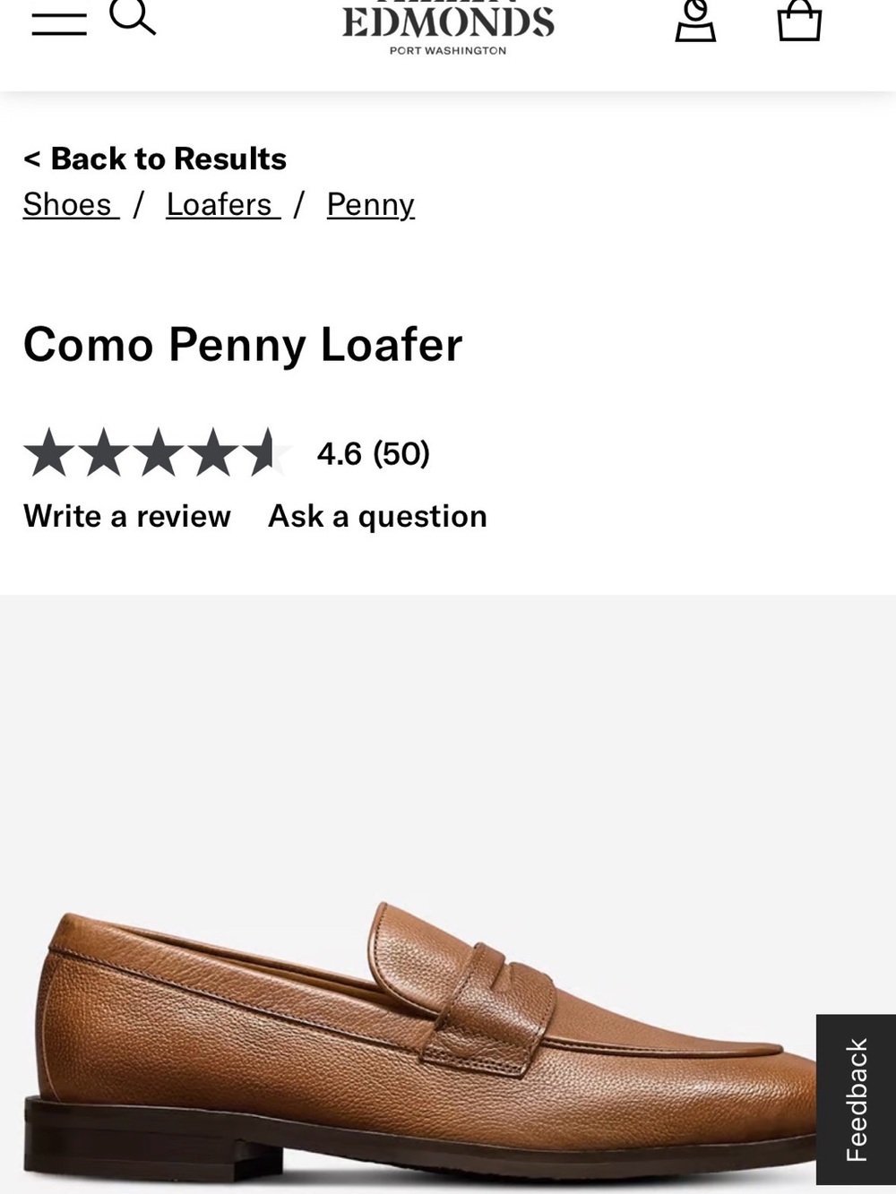 Allen Edmonds Cognac Leather Penny Loafers